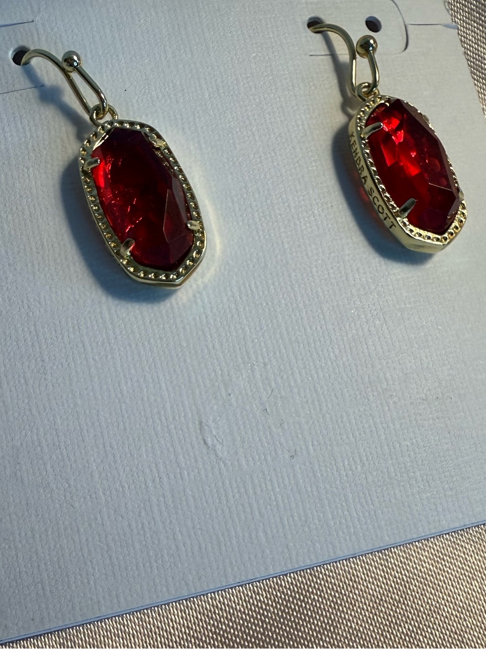 Kendra Scott Gold Drop Earrings with Red Stones